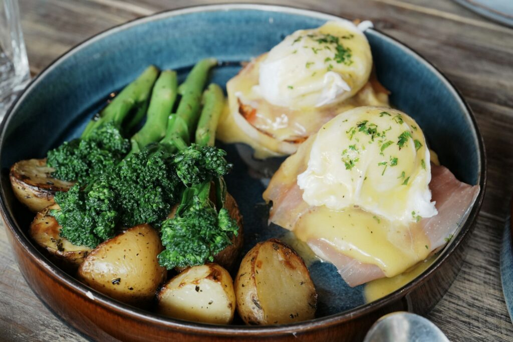 Plate of eggs and vegetables, a top natural source of choline for brain health